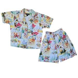 Bushwacker Women Vintage Cottage Floral 2 Pc High Waist Short Set M Made in USA